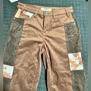 Corduroy Patchwork Pants in Brown and Cream